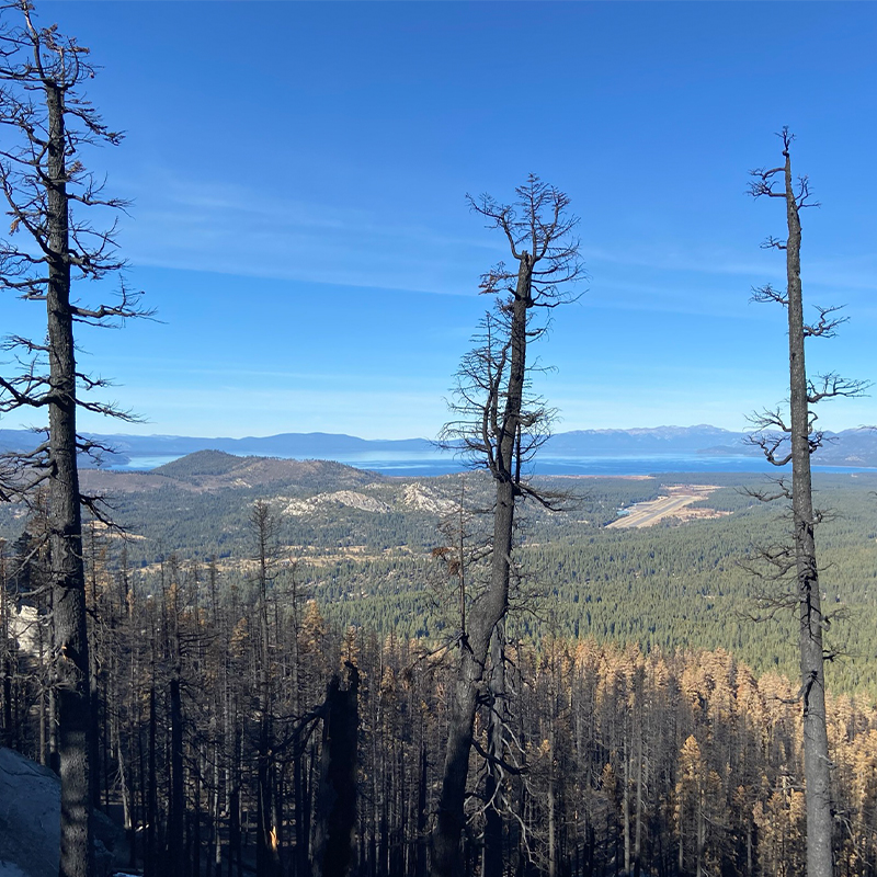 Caldor burn scar over Lake Tahoe airport