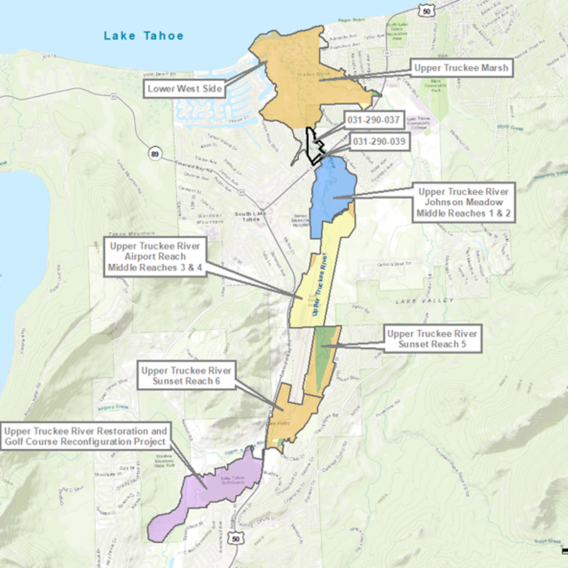 Map showing the potential environmentally sensitive land acquisition along the Upper Truckee River