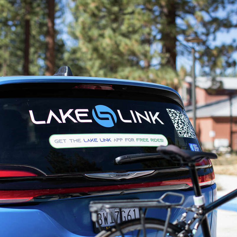 A bike loaded on the back of a Laker Link shuttle