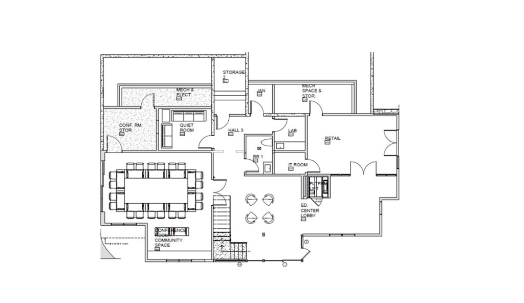 Downstairs floor plan of the League's new building
