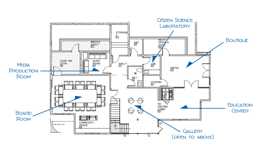 Downstairs floor plan of the League's new building