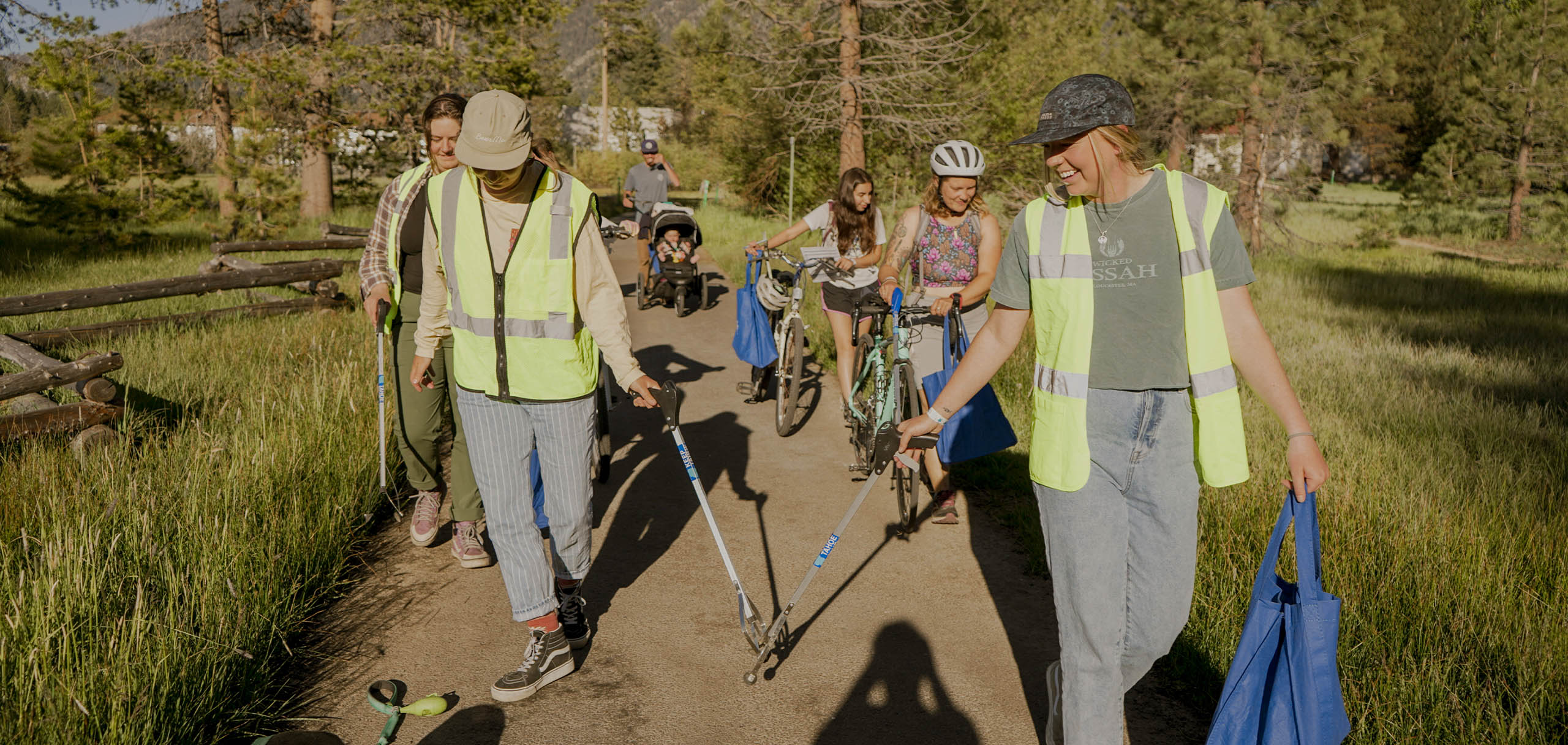 Volunteers picking up litter