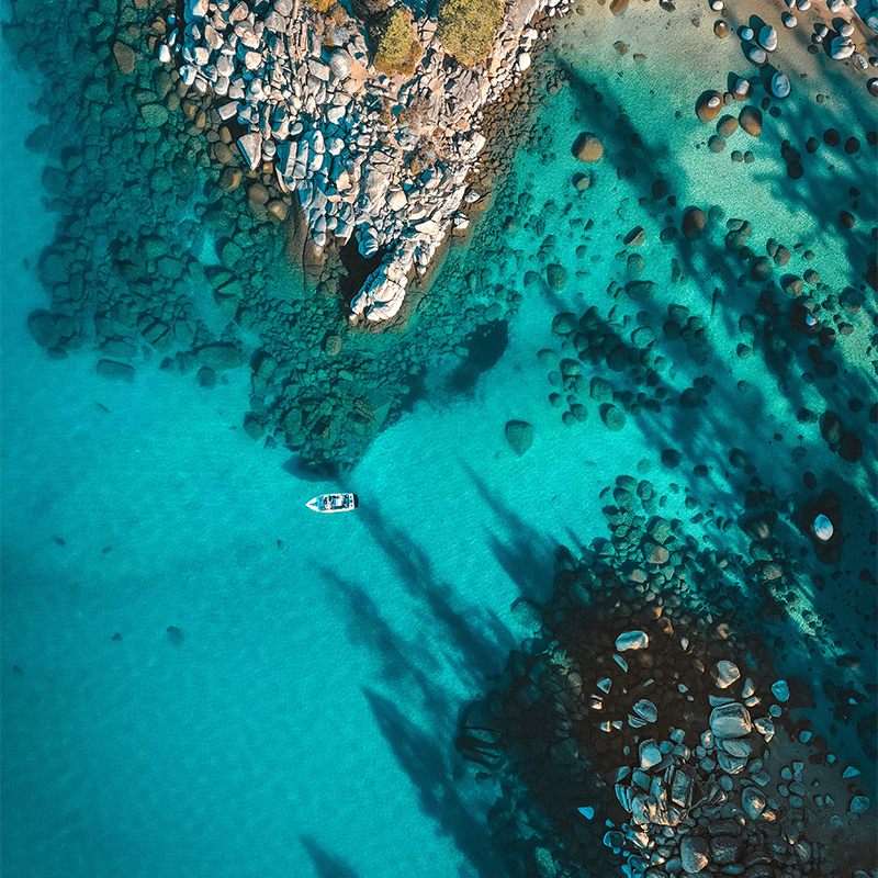 Tahoe's clear water seen from above