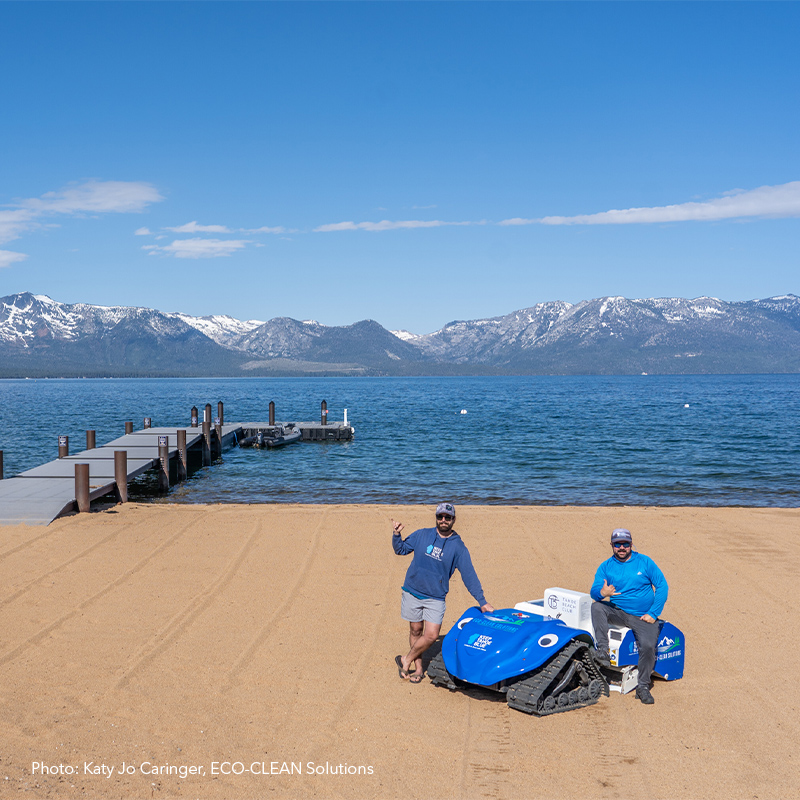 The ECO-CLEAN Solutions BEBOT following a beach cleaning at the Tahoe Beach Club. 2023