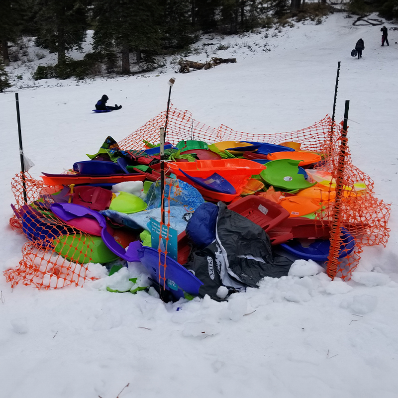 broken sleds litter Spooner Summit