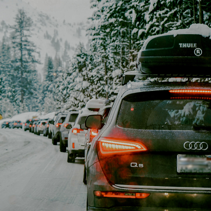 Ski traffic piles up on Highway 89.