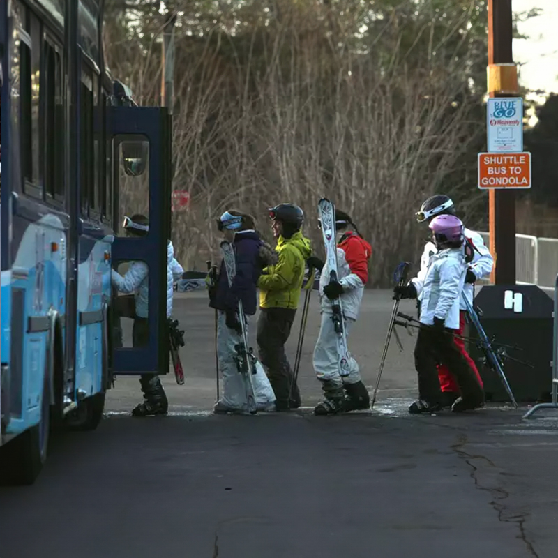 people loading a shuttle at Heavenly during the Winter.