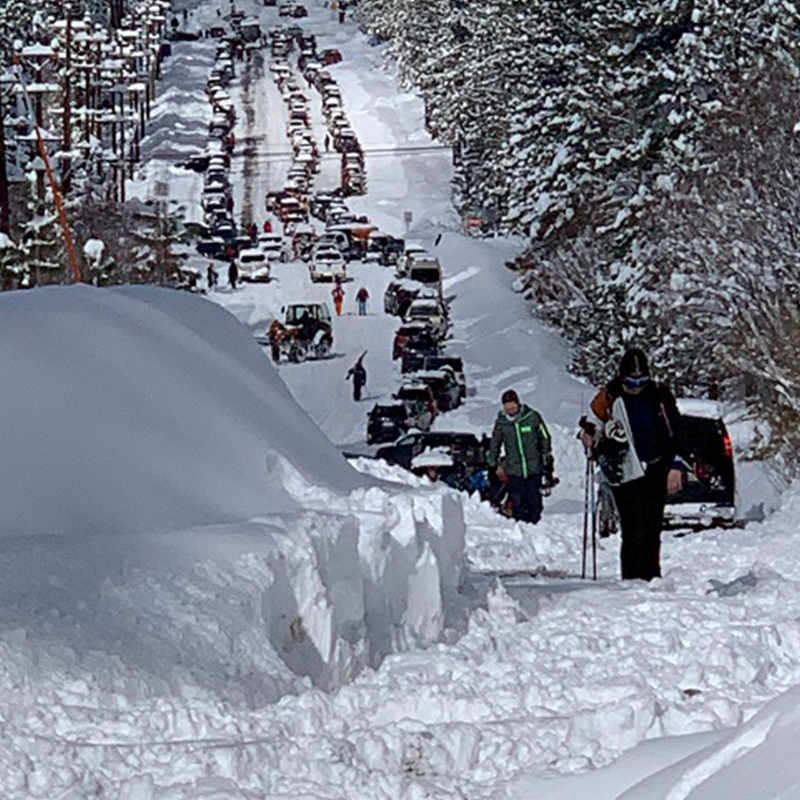 Winter traffic along ski run blvd and heavenly ski resort.